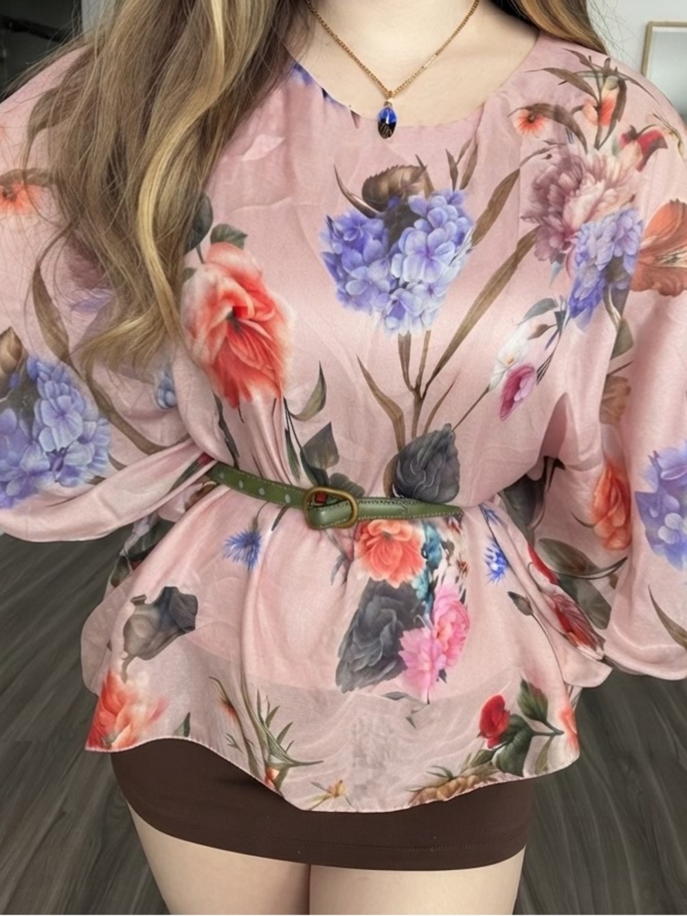 Elena Baldi Pink Floral Scoop Neck Silk Blend Italian Blouse